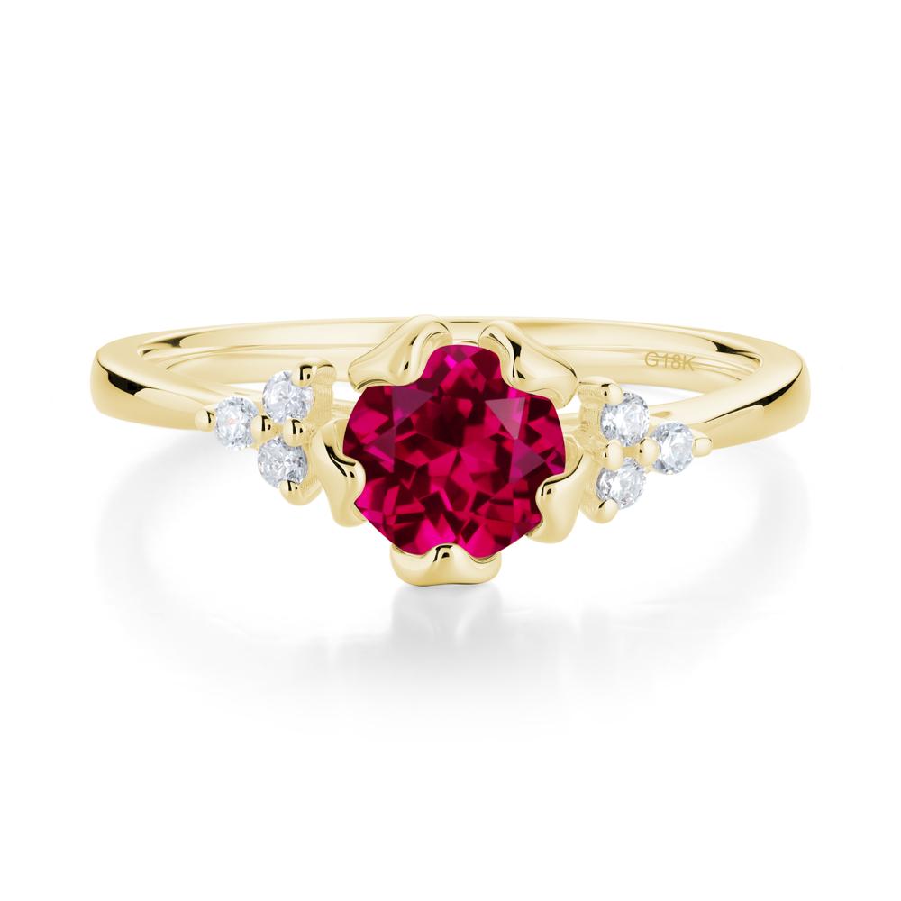 Floral Round Ruby Ring - LUO Jewelry #metal_18k yellow gold