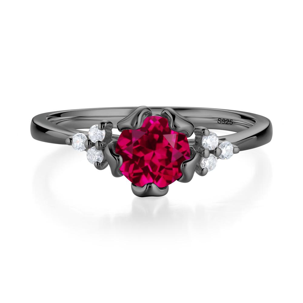 Floral Round Ruby Ring - LUO Jewelry #metal_black finish sterling silver