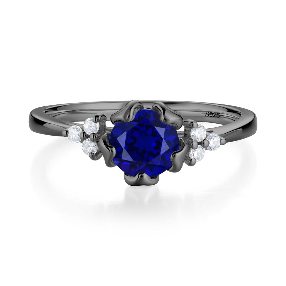 Blooming Sapphire Flower Ring - LUO Jewelry #metal_black finish sterling silver