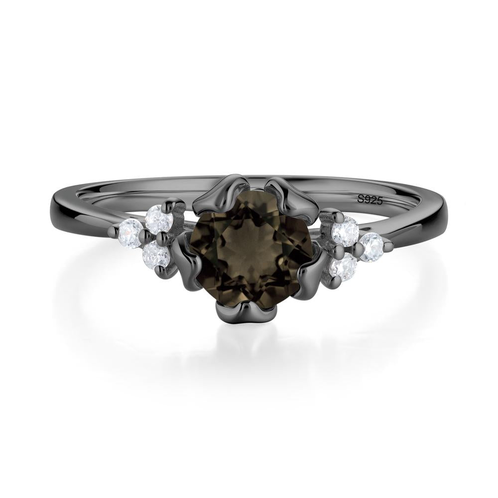 Floral Round Smoky Quartz Ring - LUO Jewelry #metal_black finish sterling silver