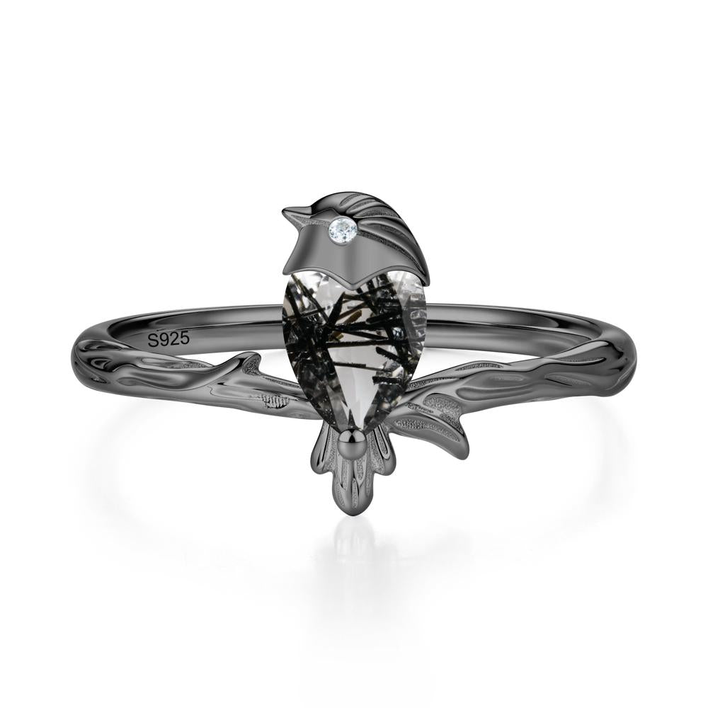 Good Luck Free Spirit Bird Sapphire Ring - LUO Jewelry #gemstone_Black Rutilated Quartz