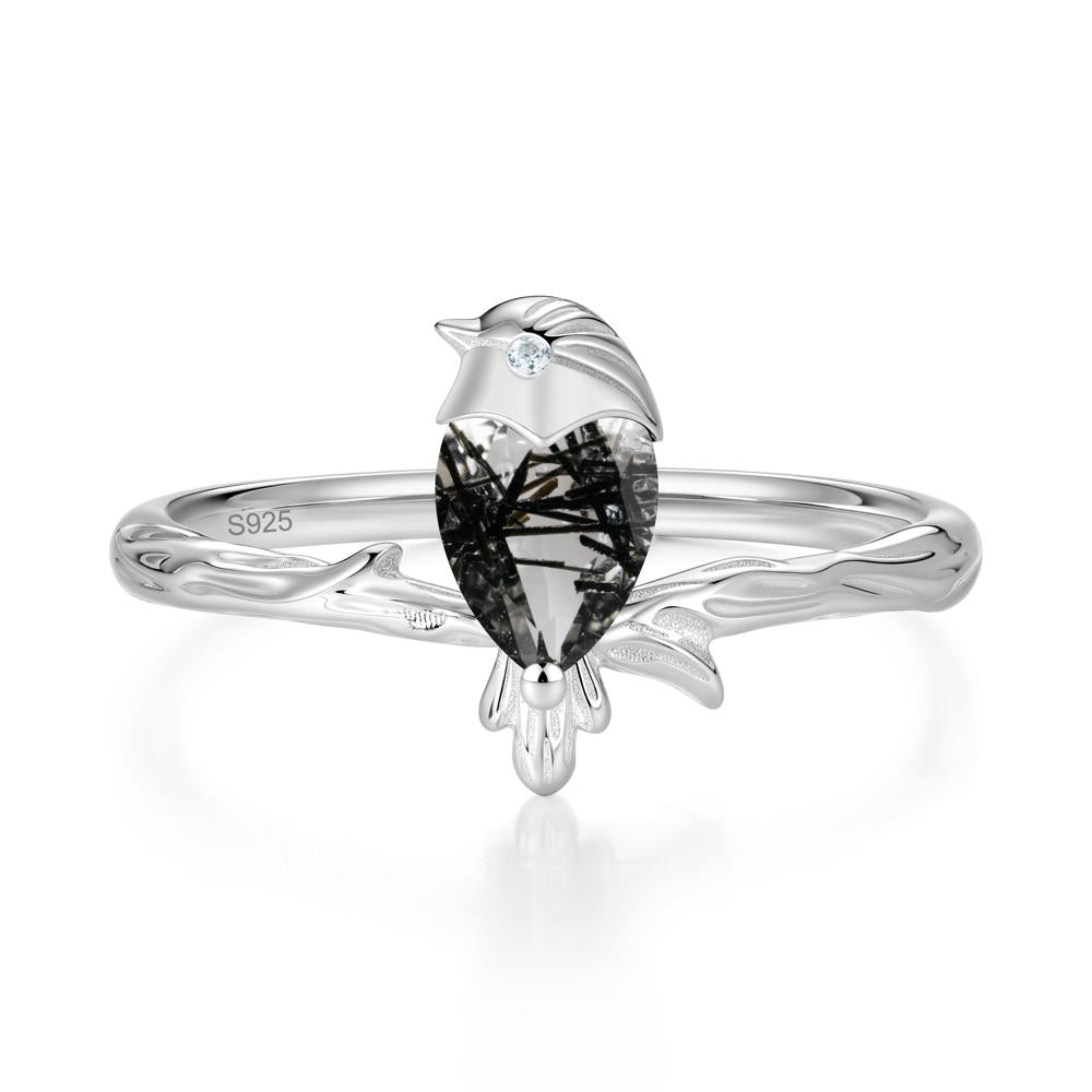 Good Luck Free Spirit Bird Sapphire Ring - LUO Jewelry #gemstone_Black Rutilated Quartz