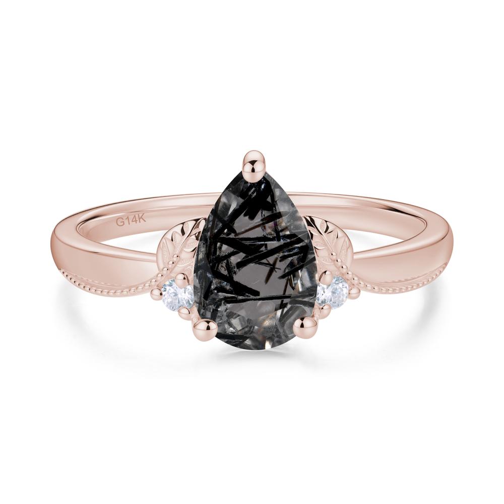 Vintage Pear Cut London Blue Topaz Leaf Ring Set - LUO Jewelry #gemstone_Black Rutilated Quartz