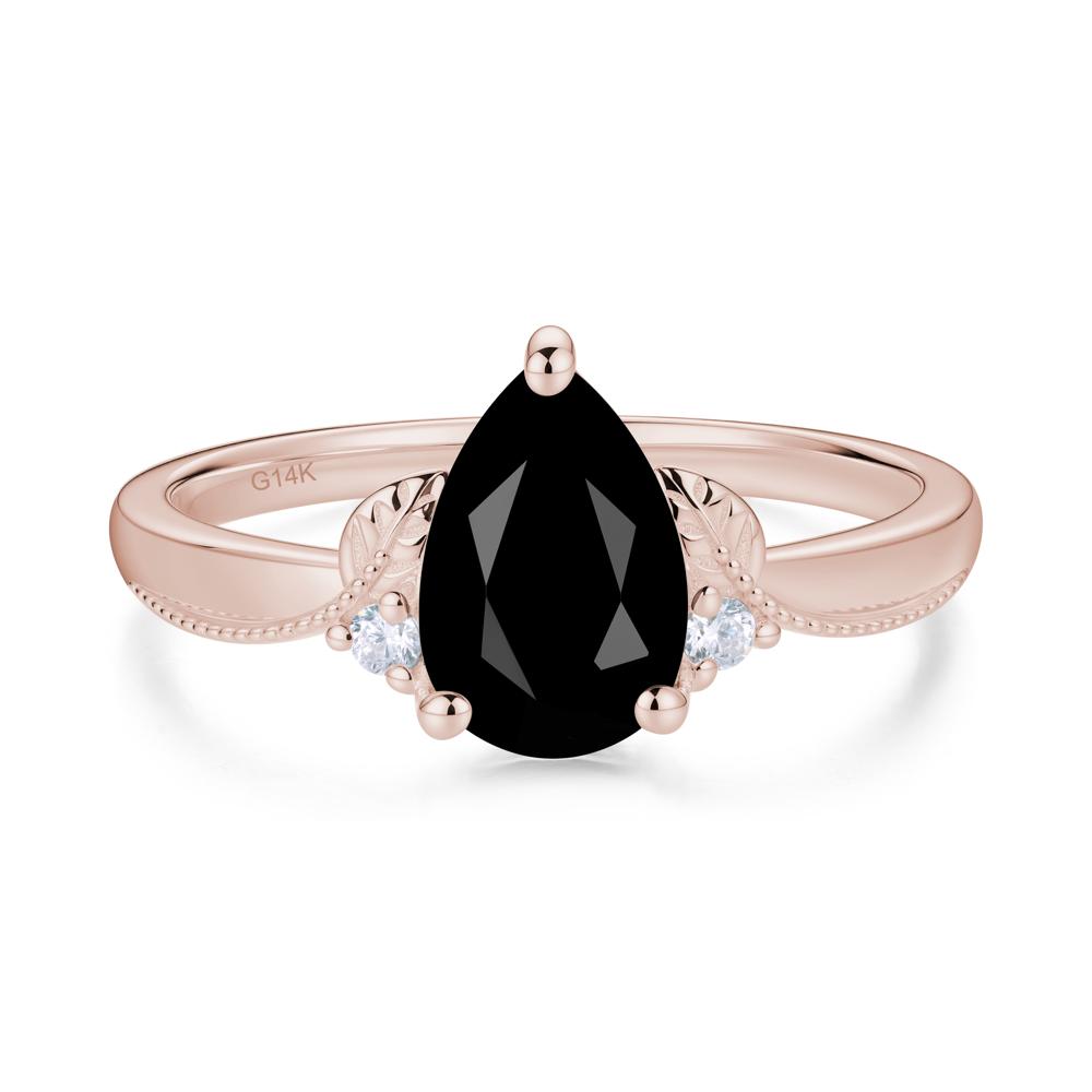 Vintage Pear Cut London Blue Topaz Leaf Ring Set - LUO Jewelry #gemstone_Black Spinel