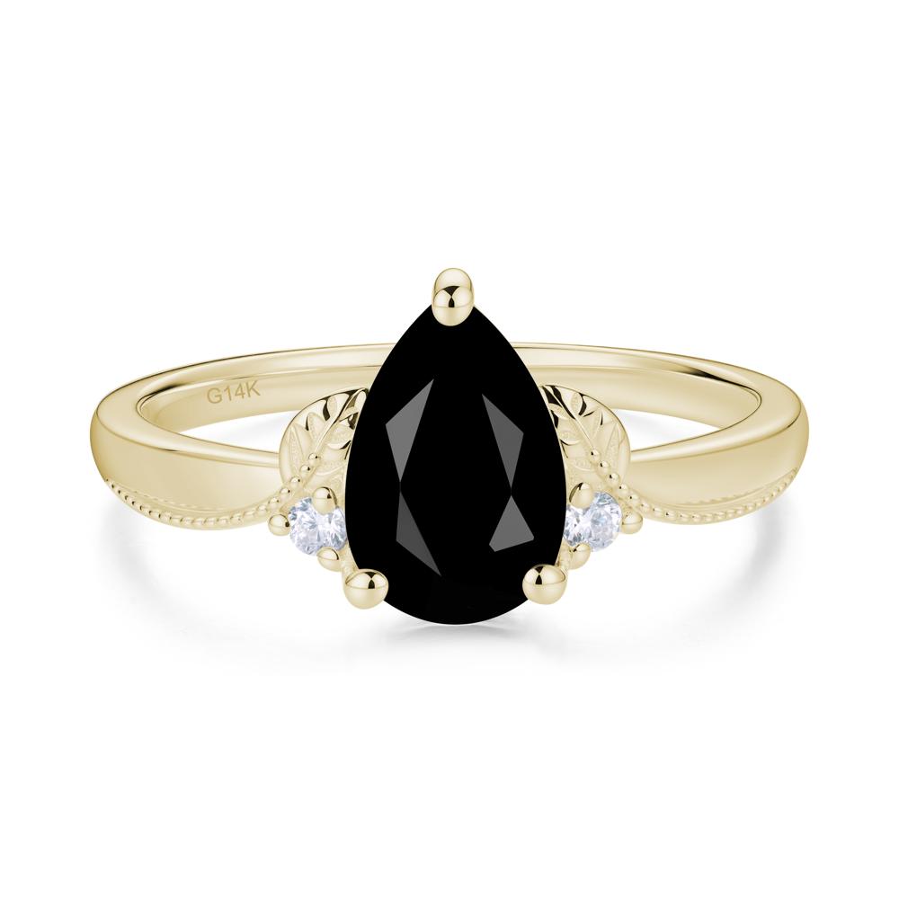 Vintage Pear Cut London Blue Topaz Leaf Ring Set - LUO Jewelry #gemstone_Black Spinel