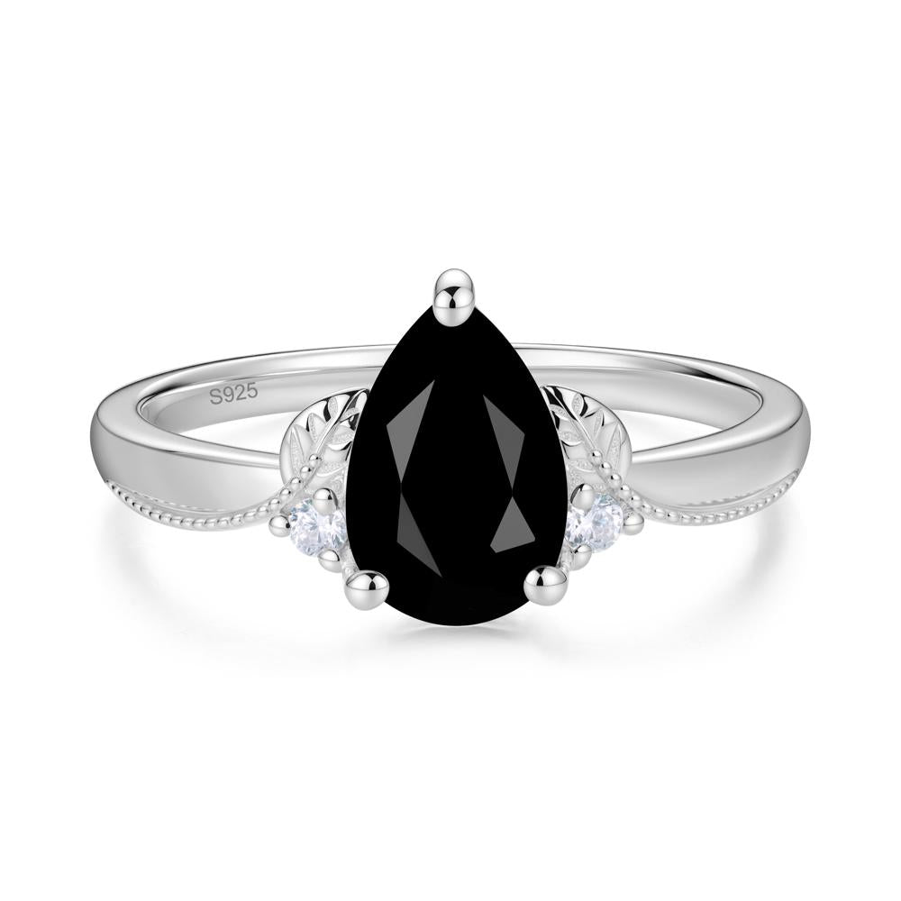 Vintage Pear Cut London Blue Topaz Leaf Ring Set - LUO Jewelry #gemstone_Black Spinel