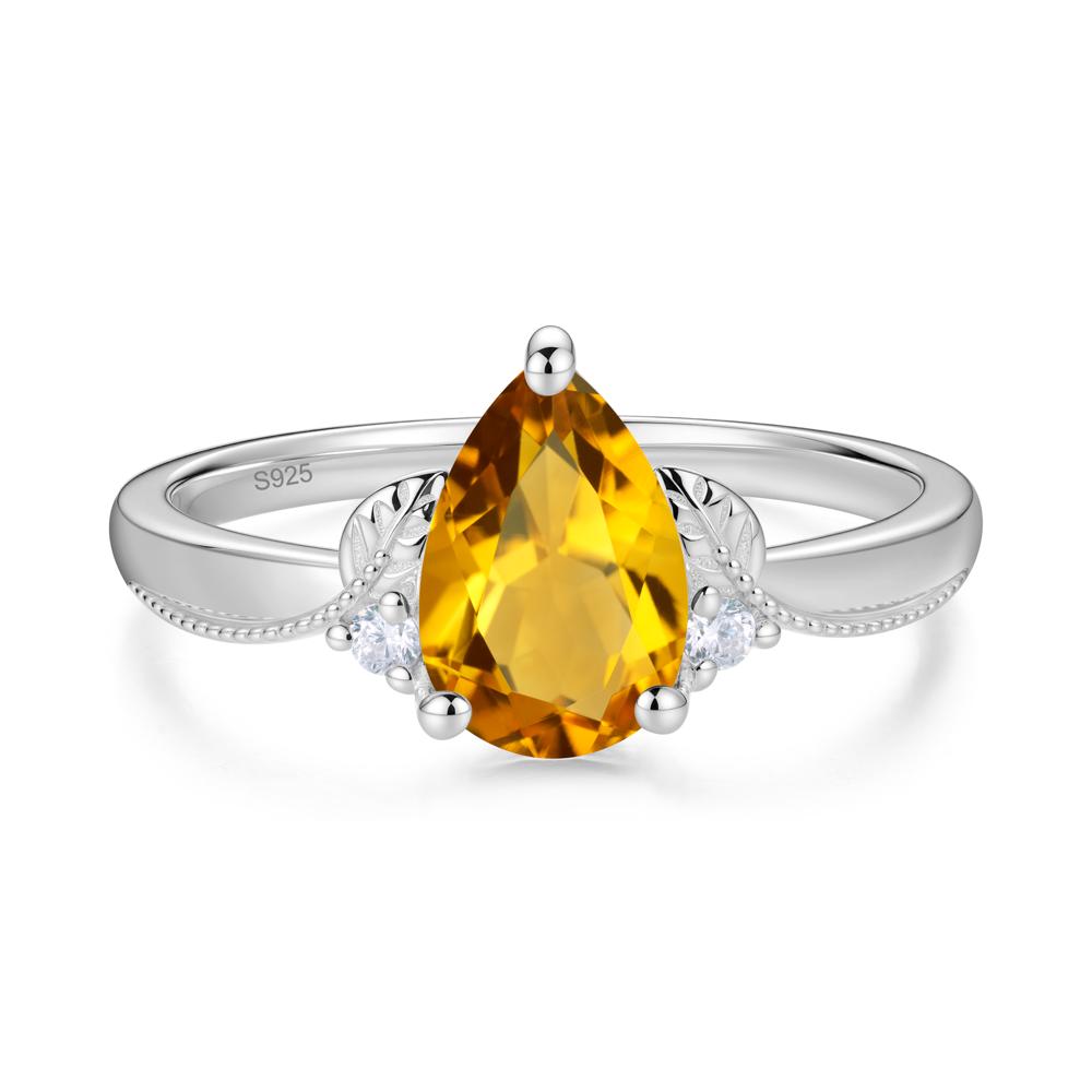 Vintage Pear Cut London Blue Topaz Leaf Ring Set - LUO Jewelry #gemstone_Citrine