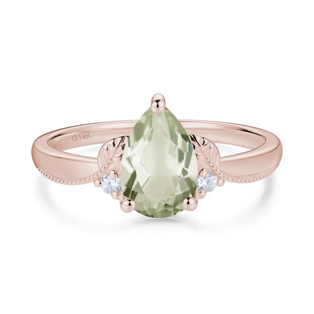 Vintage Pear Cut London Blue Topaz Leaf Ring Set - LUO Jewelry #gemstone_Green Amethyst