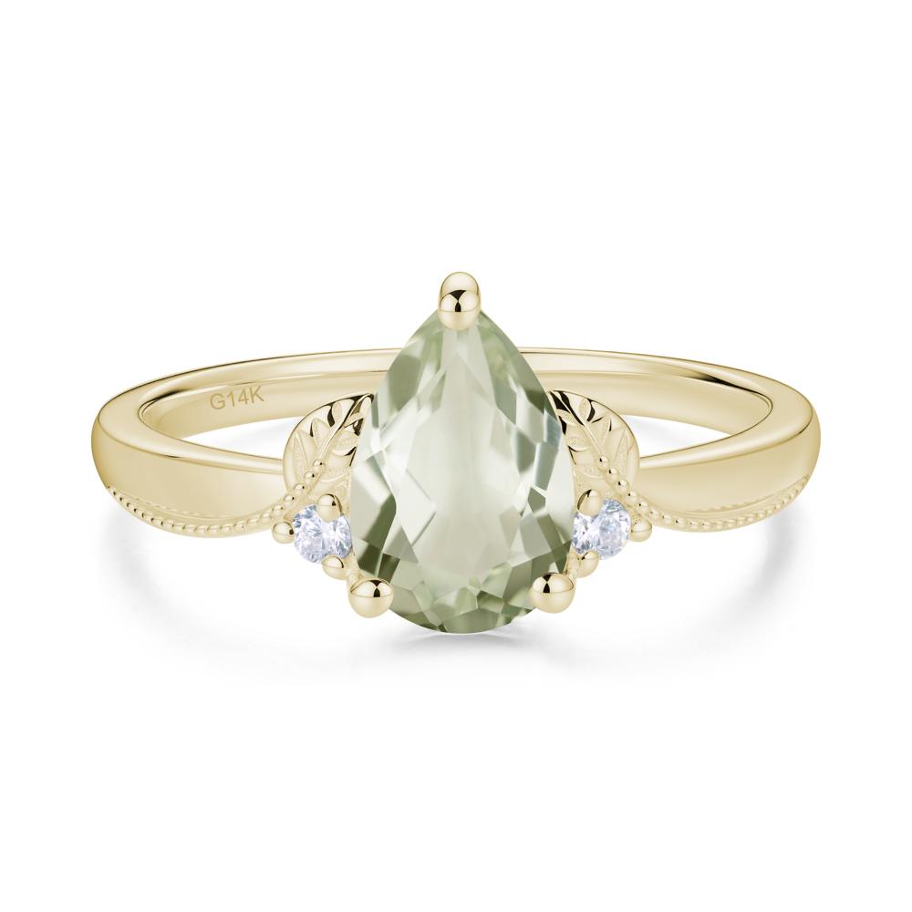 Vintage Pear Cut London Blue Topaz Leaf Ring Set - LUO Jewelry #gemstone_Green Amethyst