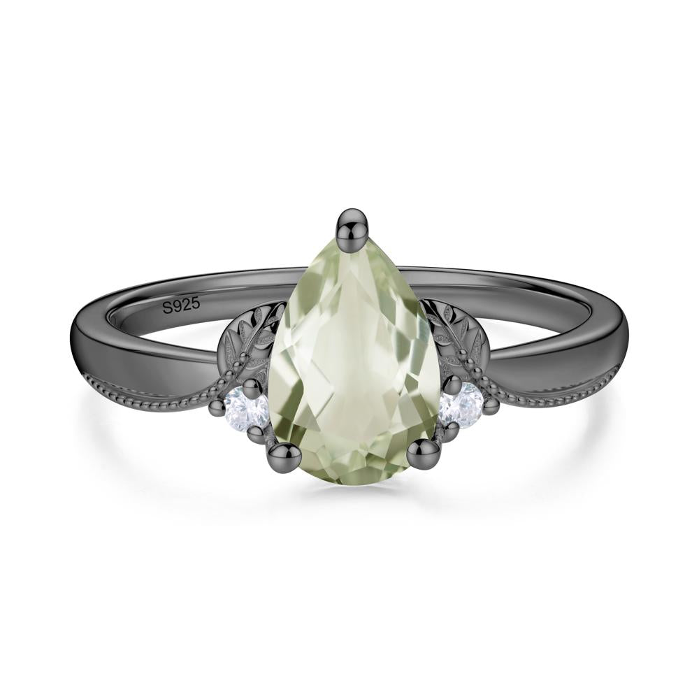 Vintage Pear Cut London Blue Topaz Leaf Ring Set - LUO Jewelry #gemstone_Green Amethyst