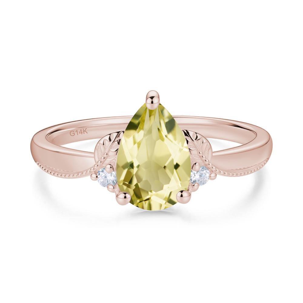 Vintage Pear Cut London Blue Topaz Leaf Ring Set - LUO Jewelry #gemstone_Lemon Quartz