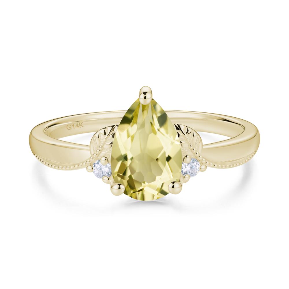 Vintage Pear Cut London Blue Topaz Leaf Ring Set - LUO Jewelry #gemstone_Lemon Quartz