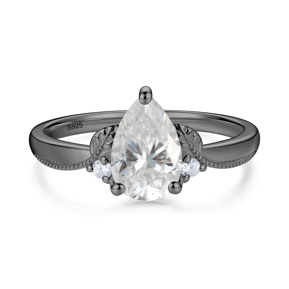 Vintage Pear Cut London Blue Topaz Leaf Ring Set - LUO Jewelry #gemstone_Moissanite