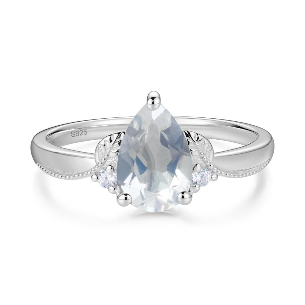 Vintage Pear Cut London Blue Topaz Leaf Ring Set - LUO Jewelry #gemstone_Moonstone