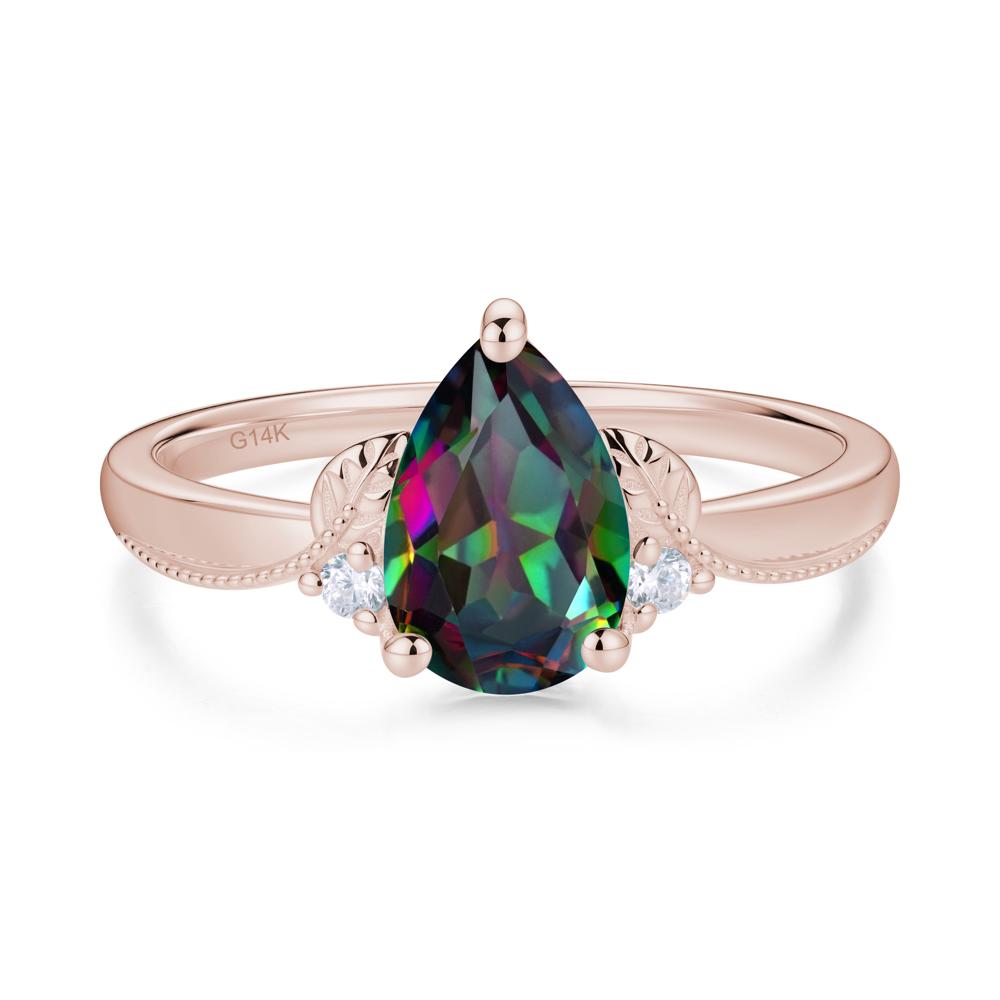 Vintage Pear Cut London Blue Topaz Leaf Ring Set - LUO Jewelry #gemstone_Mystic Topaz