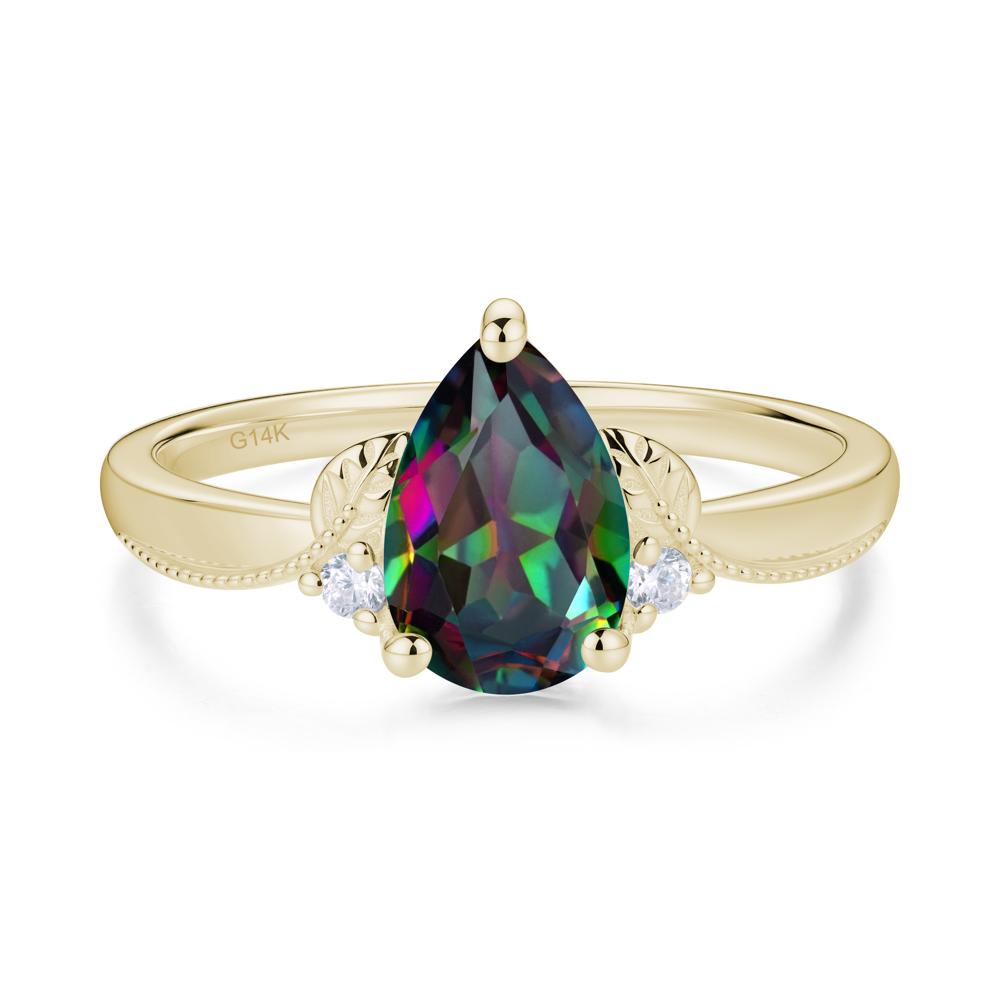 Vintage Pear Cut London Blue Topaz Leaf Ring Set - LUO Jewelry #gemstone_Mystic Topaz