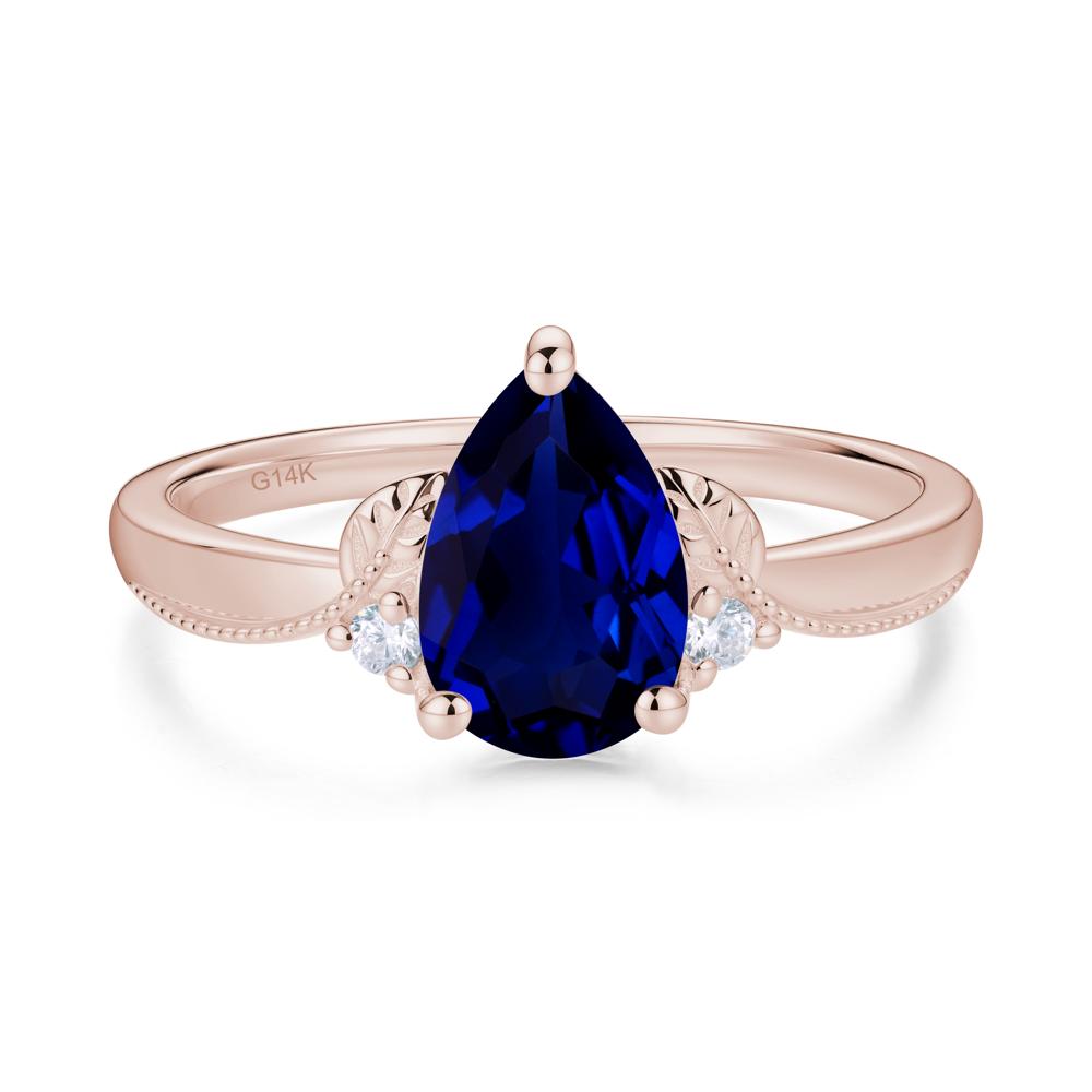 Vintage Pear Cut London Blue Topaz Leaf Ring Set - LUO Jewelry #gemstone_Sapphire