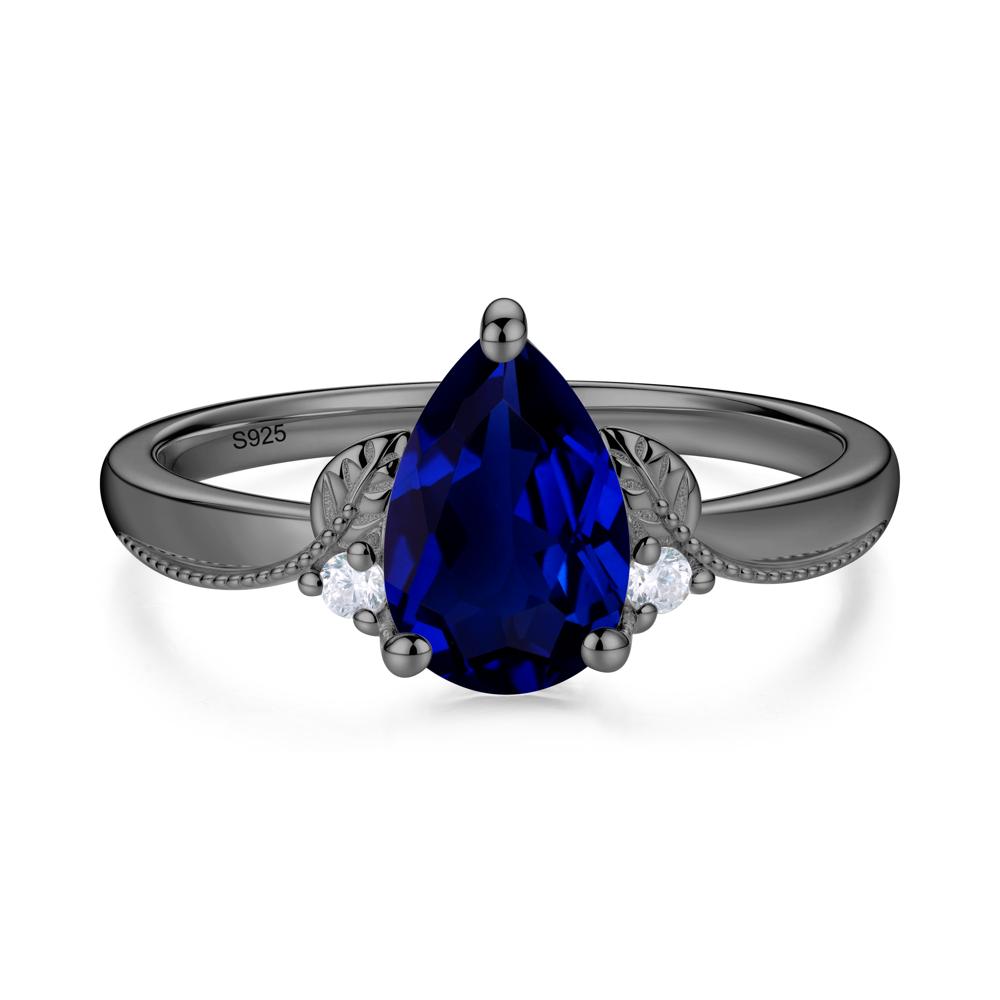 Vintage Pear Cut London Blue Topaz Leaf Ring Set - LUO Jewelry #gemstone_Sapphire