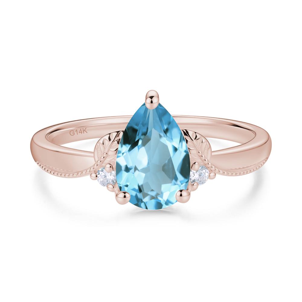 Vintage Pear Cut London Blue Topaz Leaf Ring Set - LUO Jewelry #gemstone_Swiss Blue Topaz
