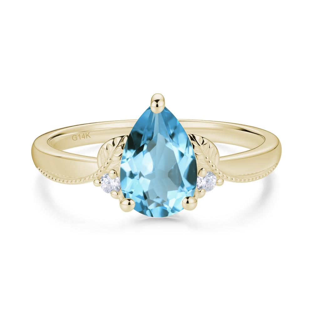 Vintage Pear Cut London Blue Topaz Leaf Ring Set - LUO Jewelry #gemstone_Swiss Blue Topaz