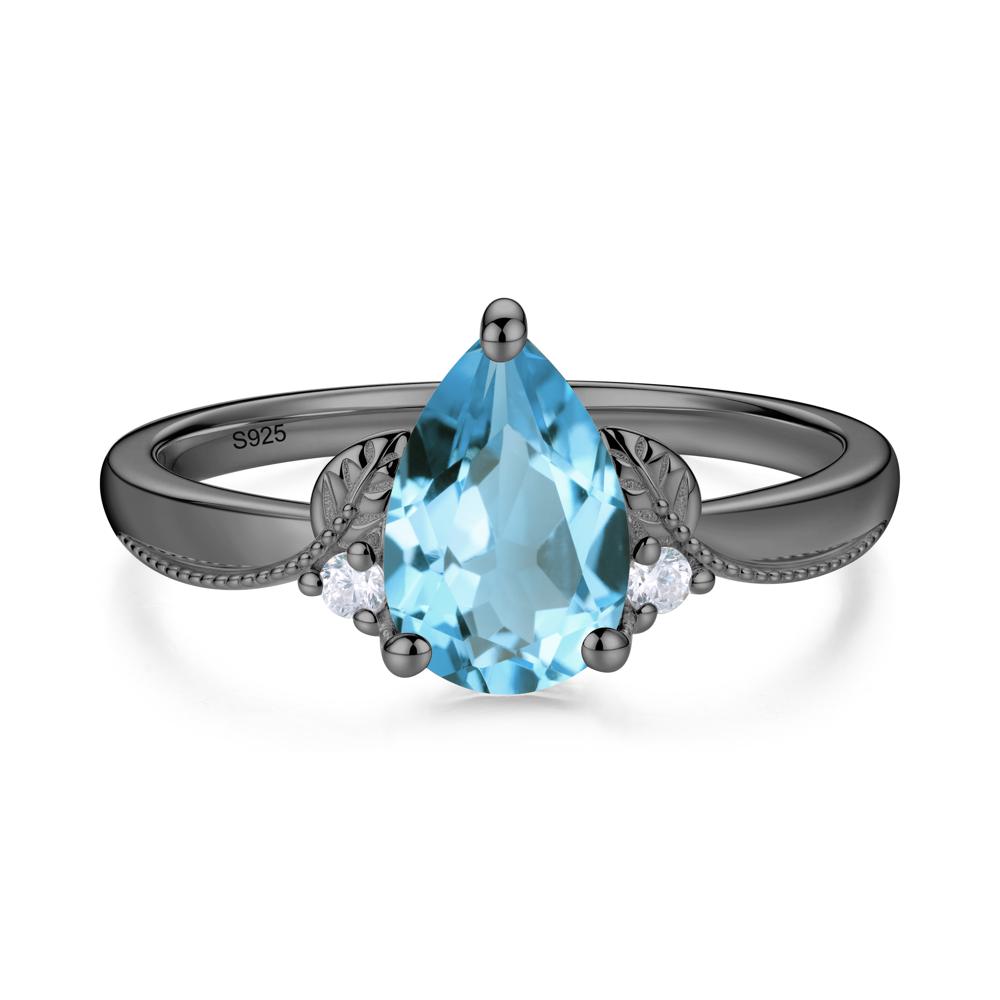 Vintage Pear Cut London Blue Topaz Leaf Ring Set - LUO Jewelry #gemstone_Swiss Blue Topaz