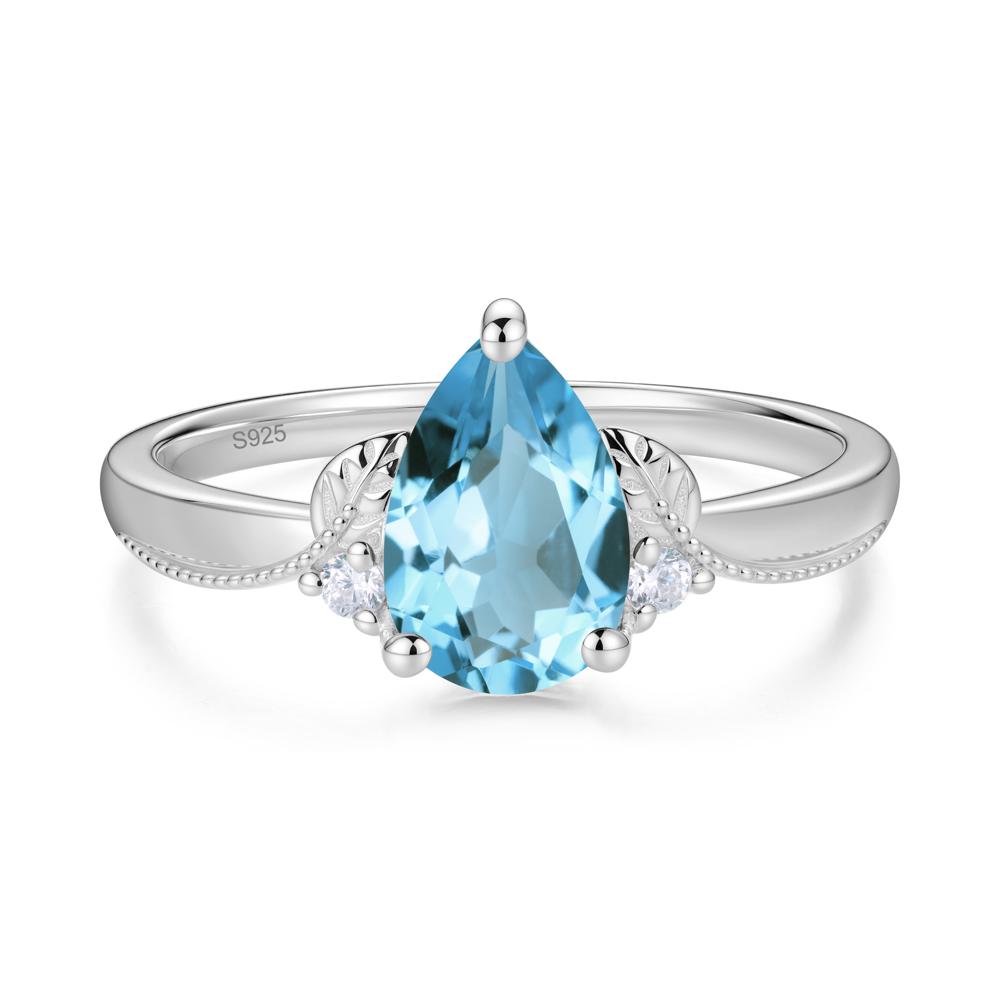 Vintage Pear Cut London Blue Topaz Leaf Ring Set - LUO Jewelry #gemstone_Swiss Blue Topaz