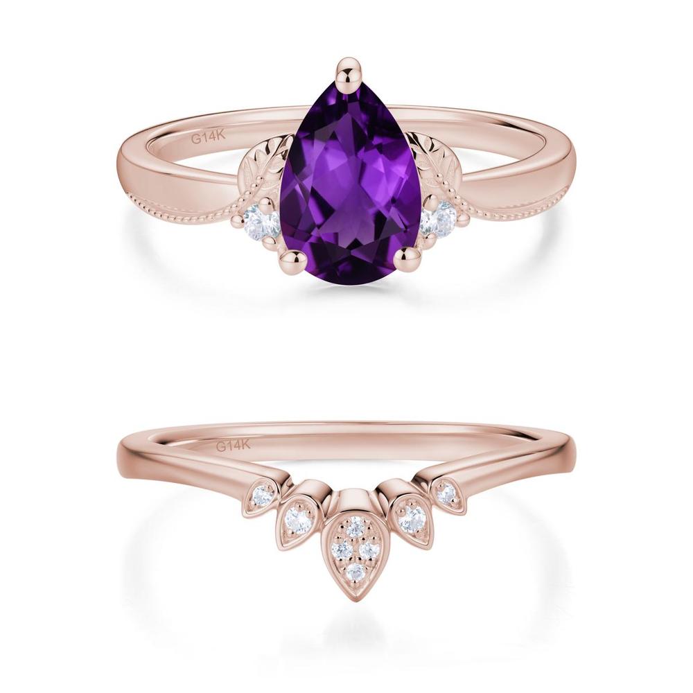 Vintage Pear Cut London Blue Topaz Leaf Ring Set - LUO Jewelry #gemstone_Amethyst