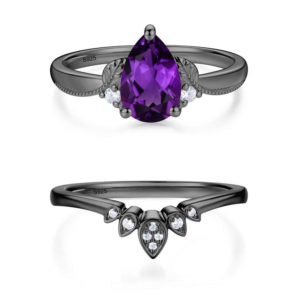 Vintage Pear Cut London Blue Topaz Leaf Ring Set - LUO Jewelry #gemstone_Amethyst