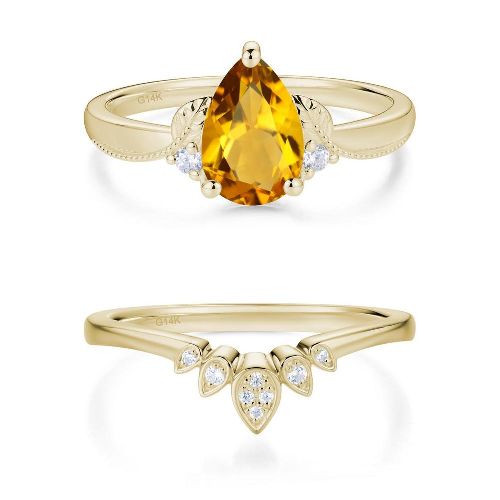 Vintage Pear Cut London Blue Topaz Leaf Ring Set - LUO Jewelry #gemstone_Citrine