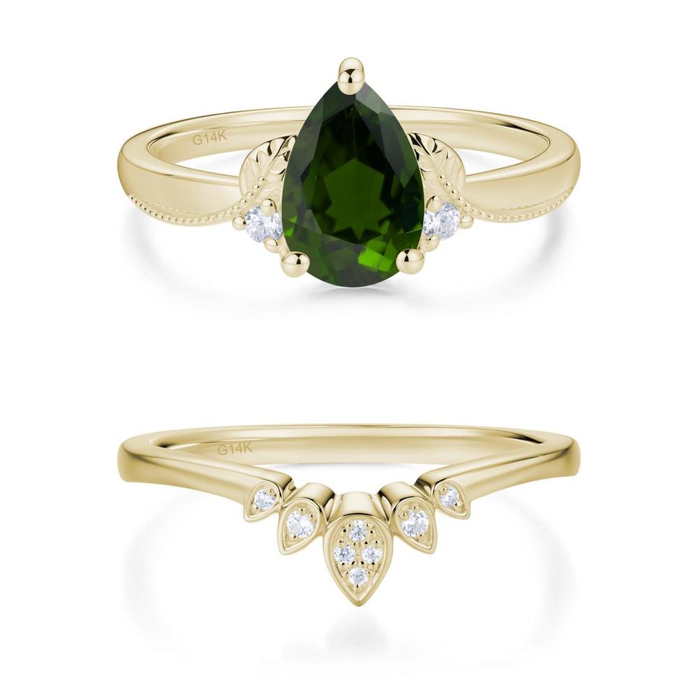 Vintage Pear Cut London Blue Topaz Leaf Ring Set - LUO Jewelry #gemstone_Diopside