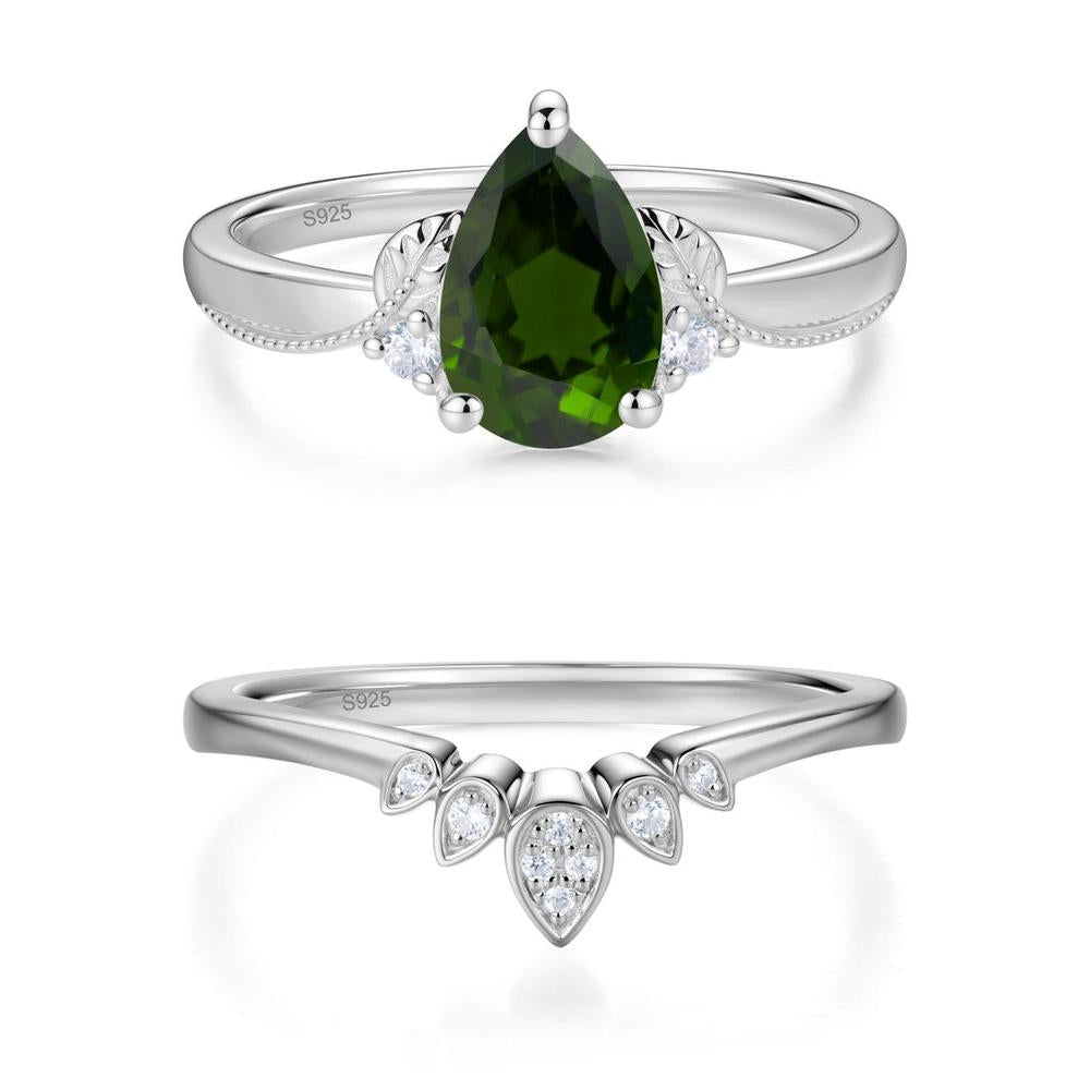 Vintage Pear Cut London Blue Topaz Leaf Ring Set - LUO Jewelry #gemstone_Diopside