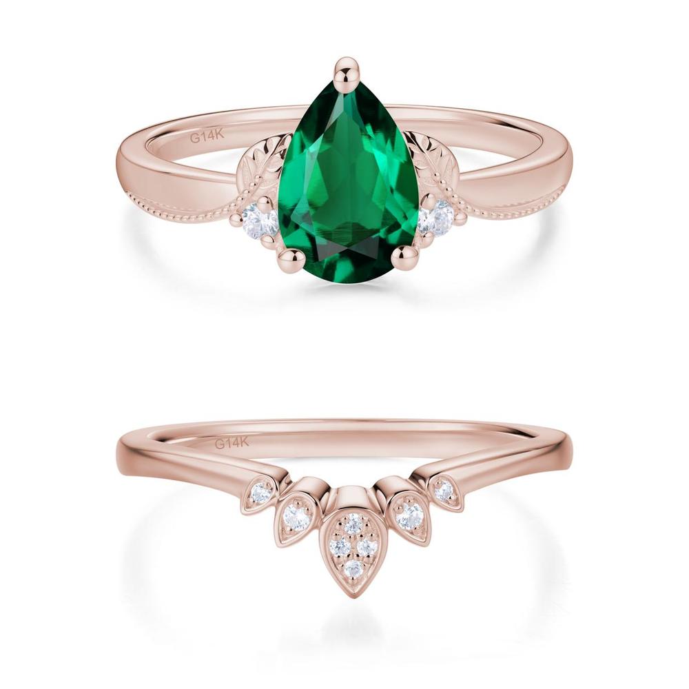Vintage Pear Cut London Blue Topaz Leaf Ring Set - LUO Jewelry #gemstone_Emerald