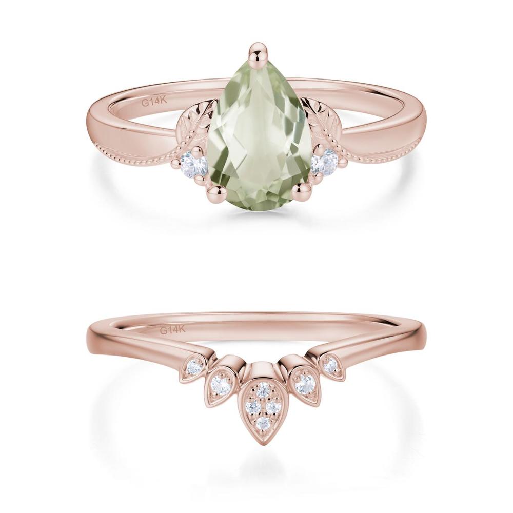 Vintage Pear Cut London Blue Topaz Leaf Ring Set - LUO Jewelry #gemstone_Green Amethyst