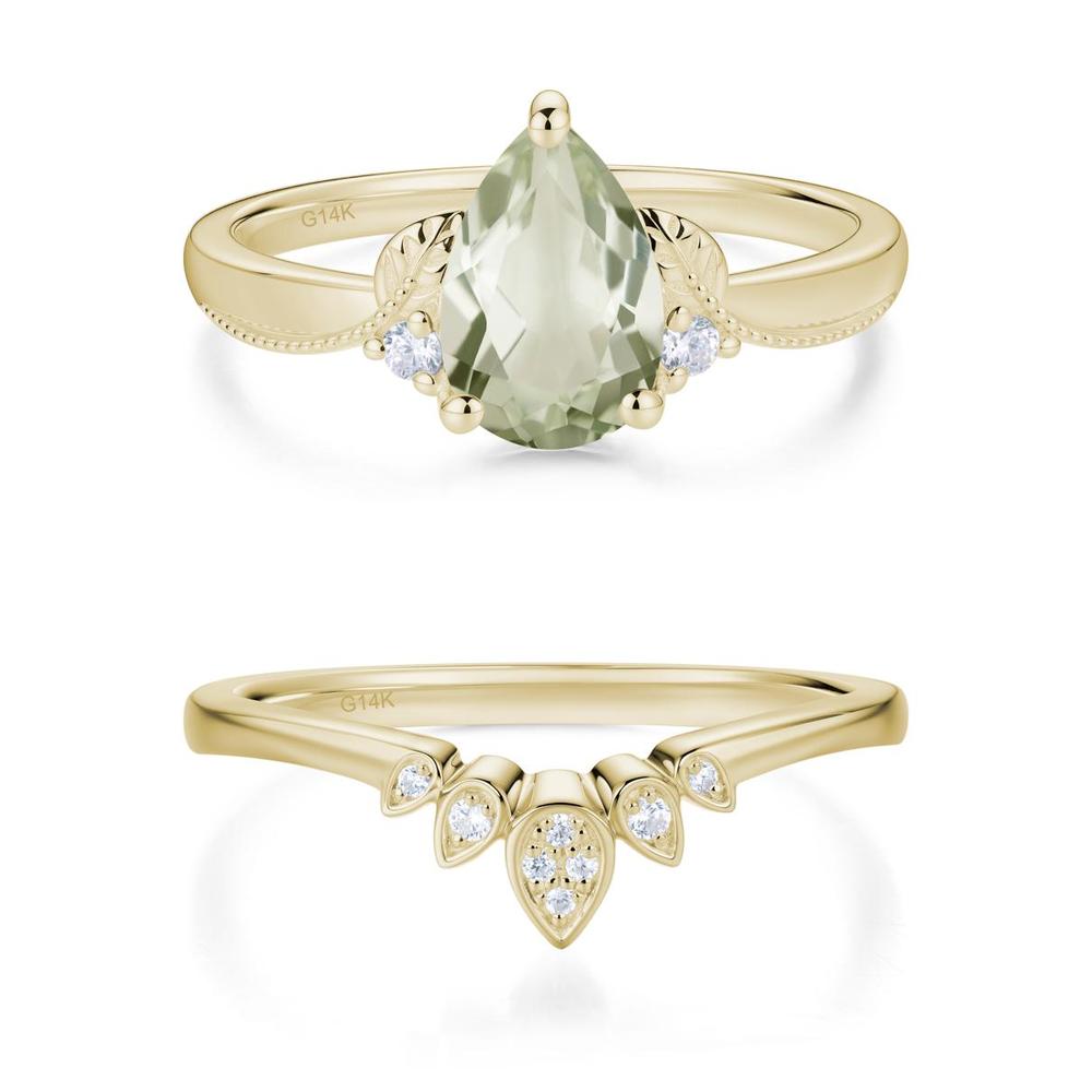 Vintage Pear Cut London Blue Topaz Leaf Ring Set - LUO Jewelry #gemstone_Green Amethyst