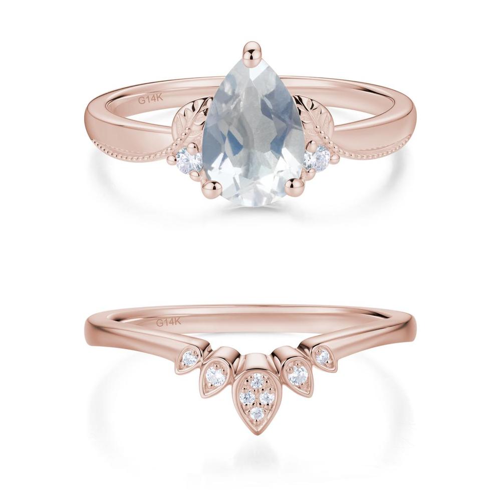 Vintage Pear Cut London Blue Topaz Leaf Ring Set - LUO Jewelry #gemstone_Moonstone