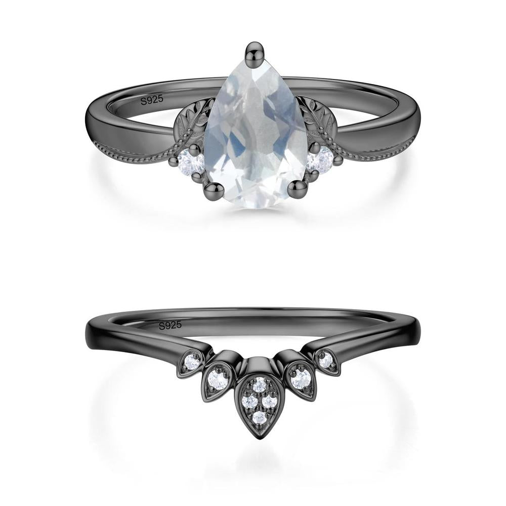Vintage Pear Cut London Blue Topaz Leaf Ring Set - LUO Jewelry #gemstone_Moonstone