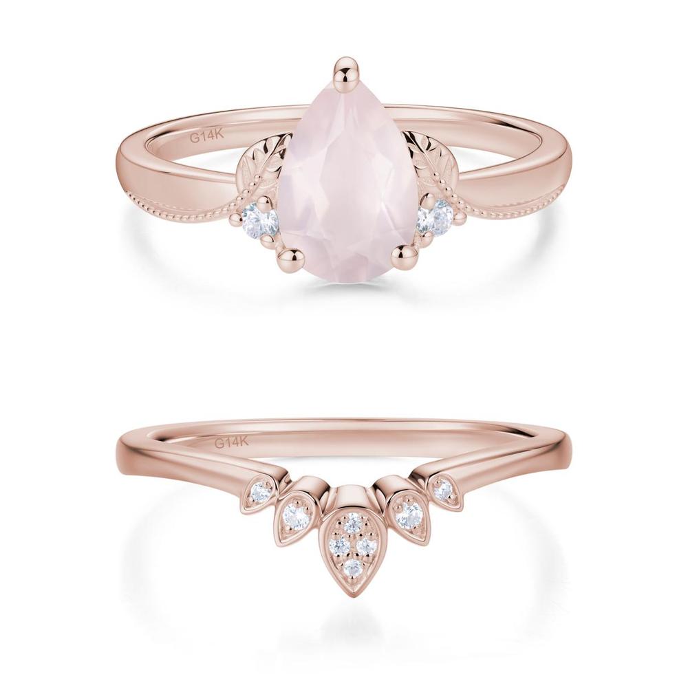 Vintage Pear Cut London Blue Topaz Leaf Ring Set - LUO Jewelry #gemstone_Rose Quartz