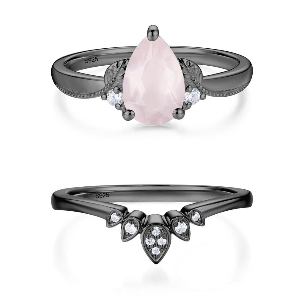 Vintage Pear Cut London Blue Topaz Leaf Ring Set - LUO Jewelry #gemstone_Rose Quartz