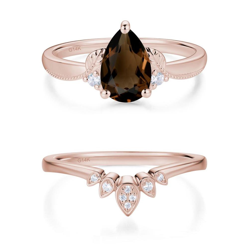 Vintage Pear Cut London Blue Topaz Leaf Ring Set - LUO Jewelry #gemstone_Smoky Quartz