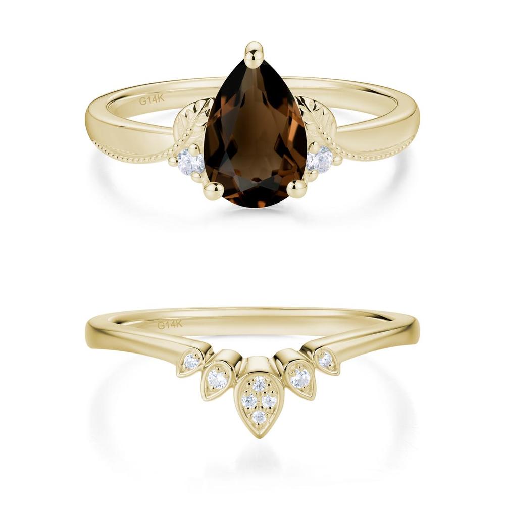 Vintage Pear Cut London Blue Topaz Leaf Ring Set - LUO Jewelry #gemstone_Smoky Quartz