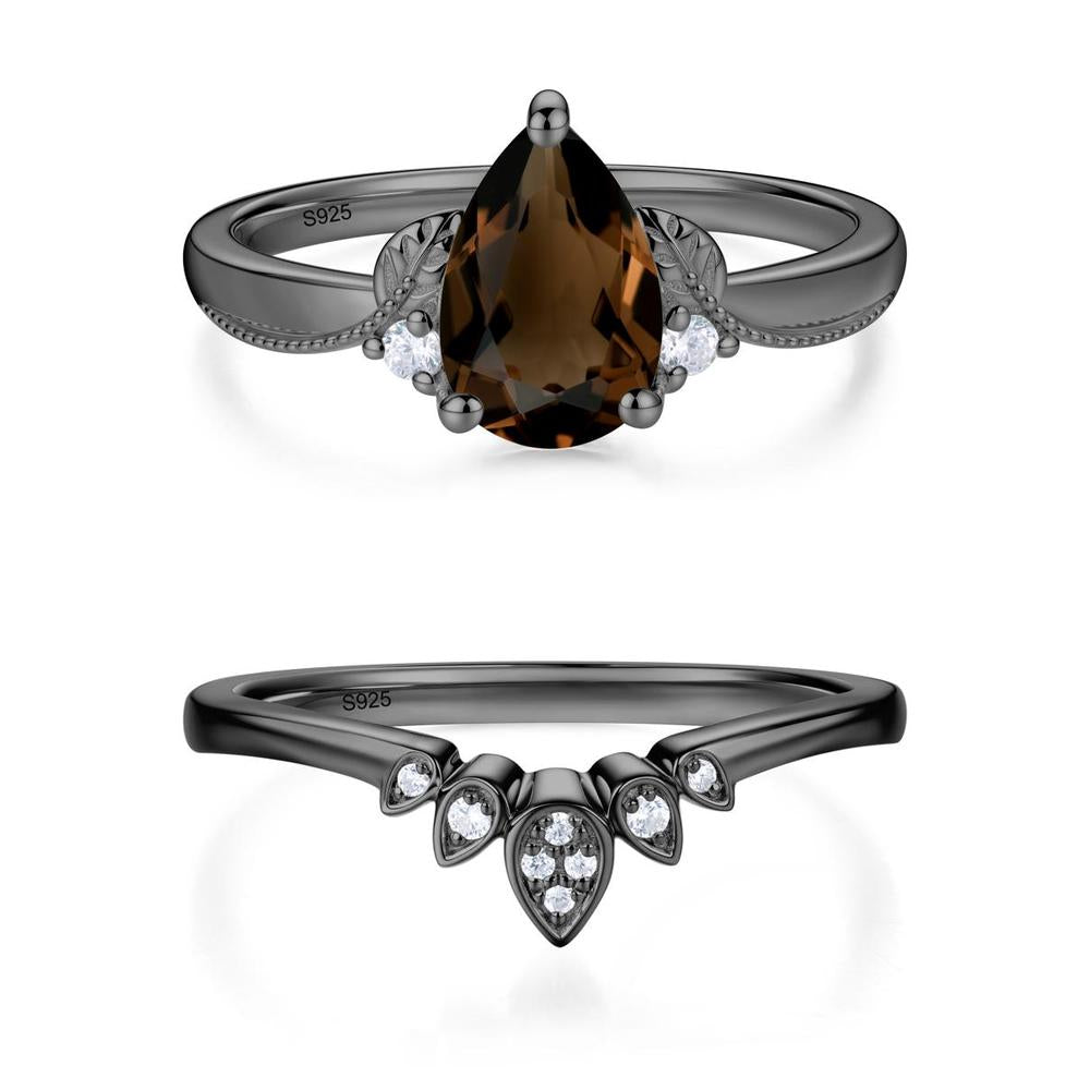 Vintage Pear Cut London Blue Topaz Leaf Ring Set - LUO Jewelry #gemstone_Smoky Quartz