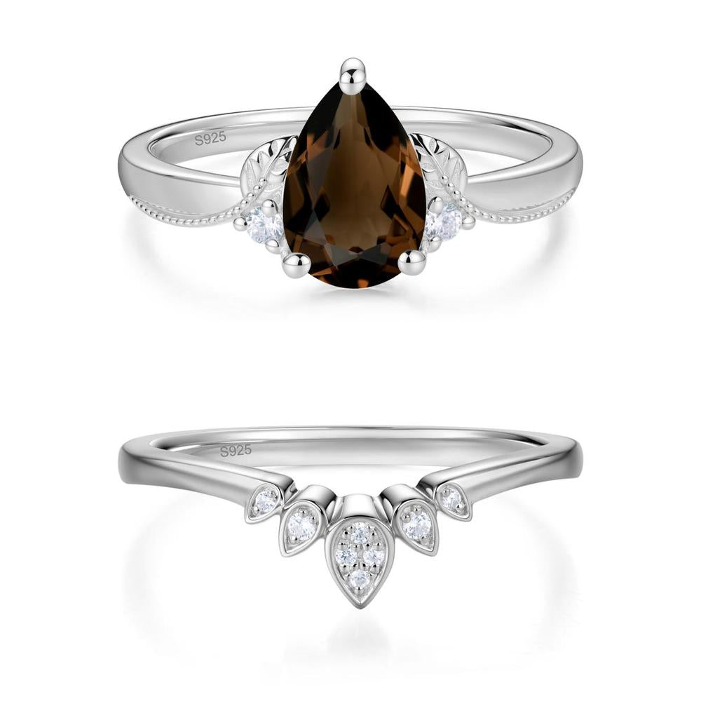 Vintage Pear Cut London Blue Topaz Leaf Ring Set - LUO Jewelry #gemstone_Smoky Quartz
