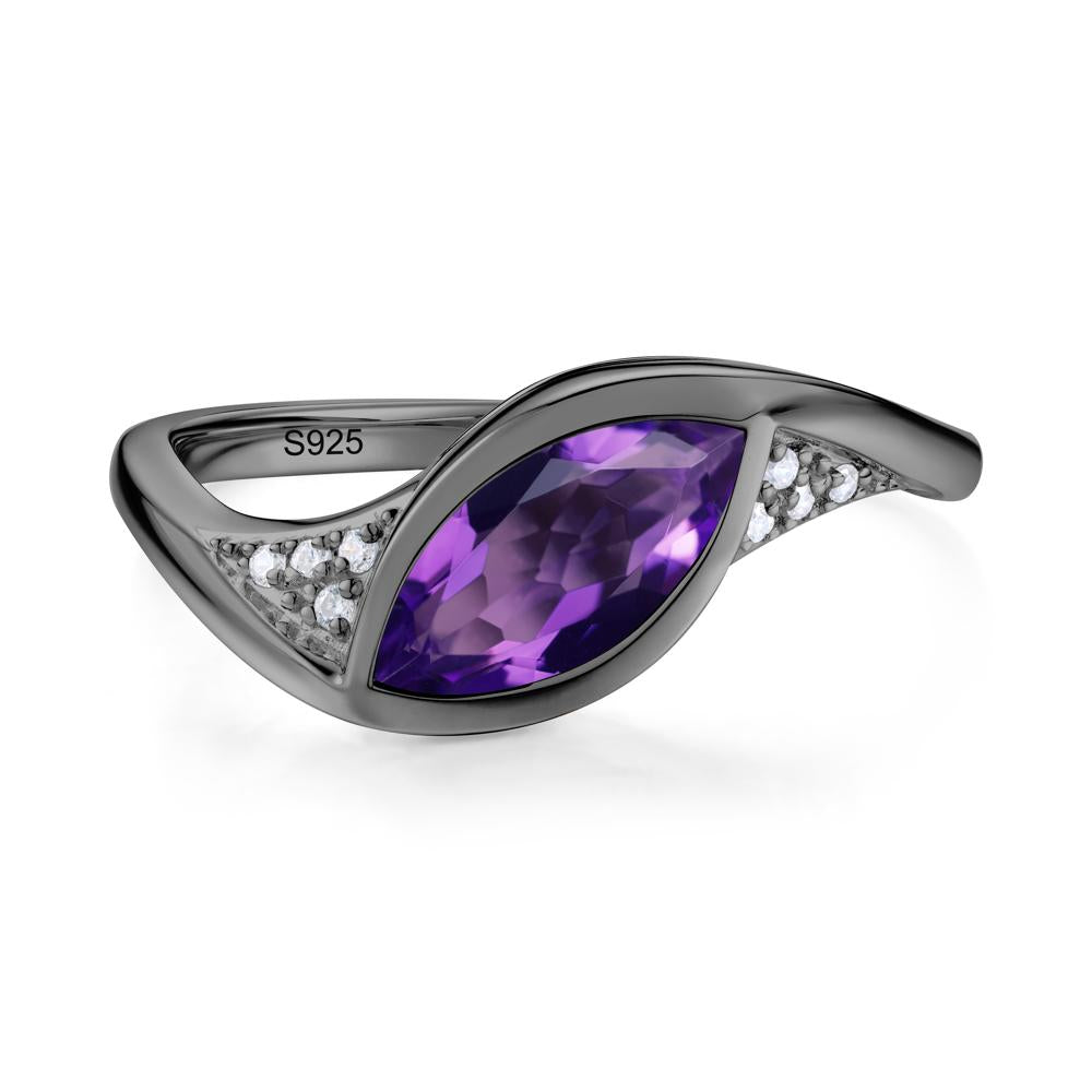 Minimalist Bezel Set Marquise Sapphire Engagement Ring - LUO Jewelry #gemstone_Amethyst