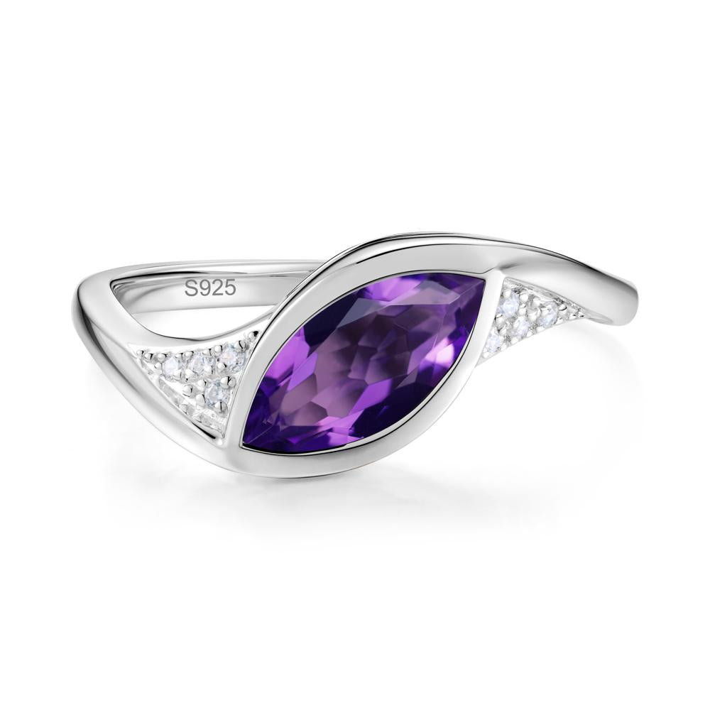 Minimalist Bezel Set Marquise Sapphire Engagement Ring - LUO Jewelry #gemstone_Amethyst