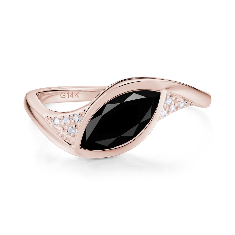 Minimalist Bezel Set Marquise Sapphire Engagement Ring - LUO Jewelry #gemstone_Black Spinel
