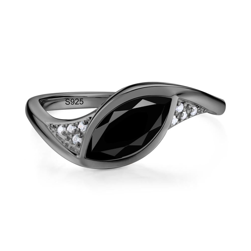 Minimalist Bezel Set Marquise Sapphire Engagement Ring - LUO Jewelry #gemstone_Black Spinel