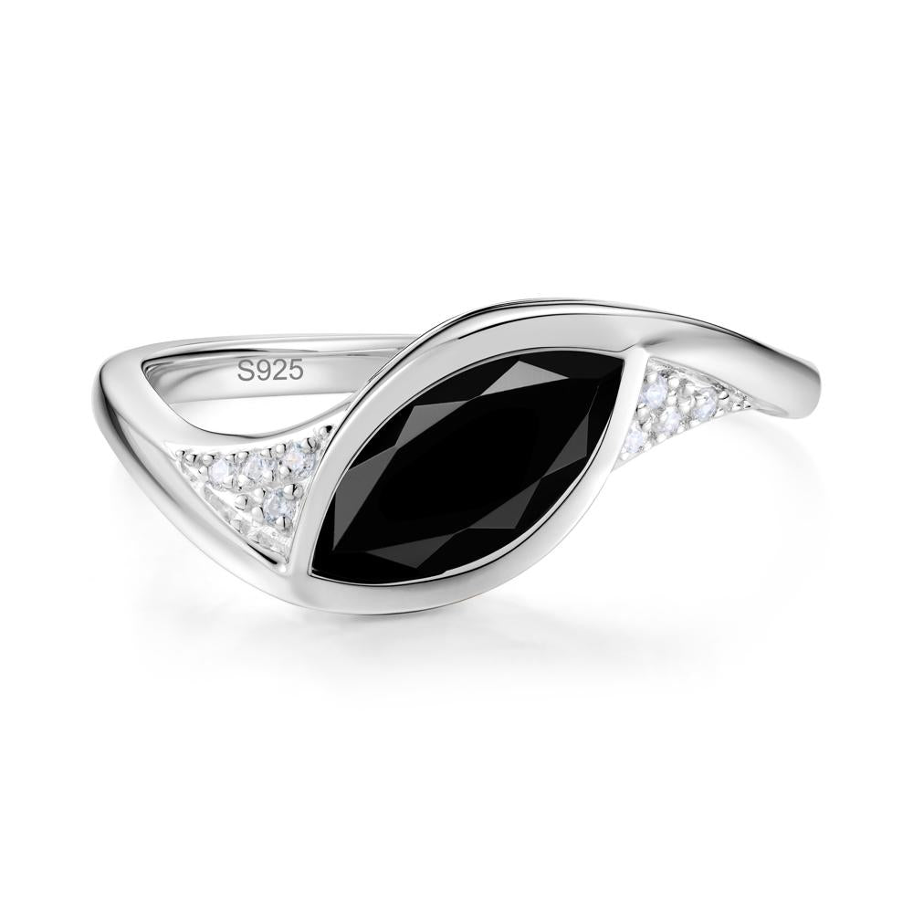Minimalist Bezel Set Marquise Sapphire Engagement Ring - LUO Jewelry #gemstone_Black Spinel