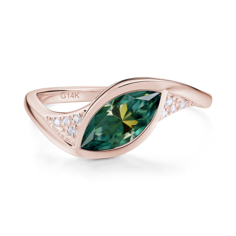 Minimalist Bezel Set Marquise Sapphire Engagement Ring - LUO Jewelry #gemstone_Green Moissanite