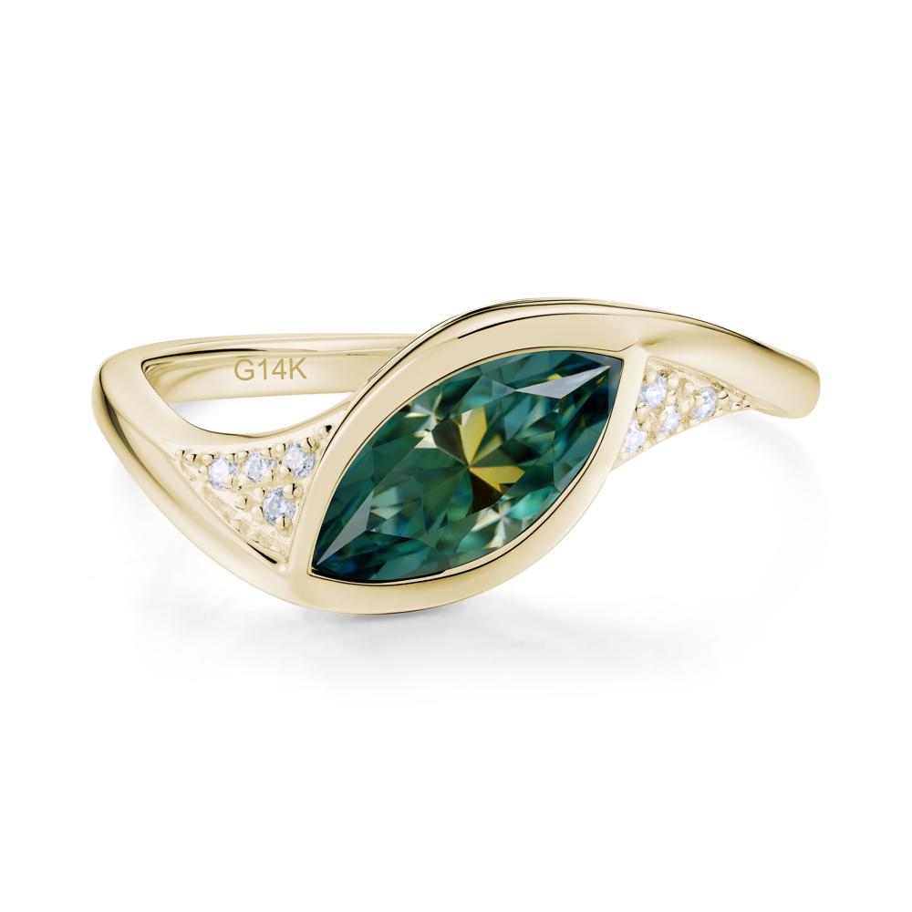 Minimalist Bezel Set Marquise Sapphire Engagement Ring - LUO Jewelry #gemstone_Green Moissanite