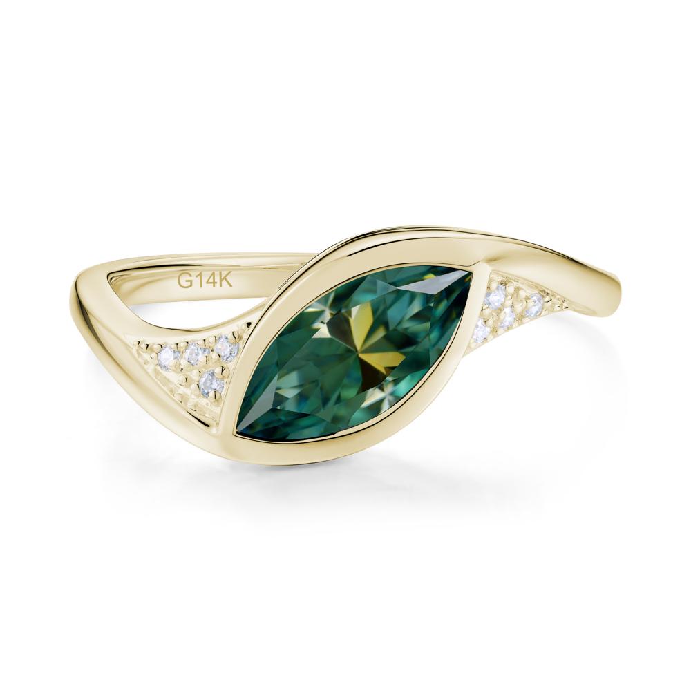 Minimalist Bezel Set Marquise Sapphire Engagement Ring - LUO Jewelry #gemstone_Green Moissanite